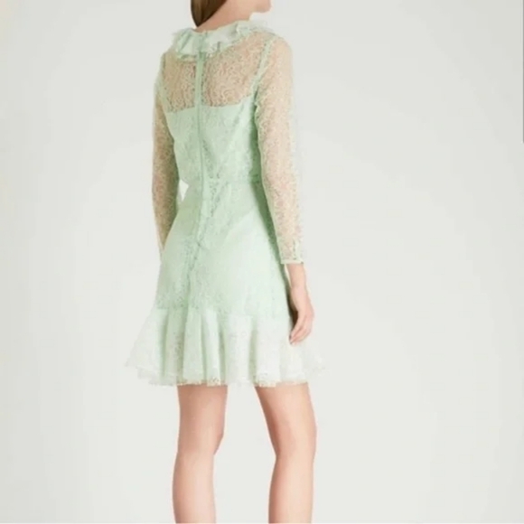 SANDRO Cocqette Ruffled corded lace mini dress, Mint Green, Size 8 - Picture 7 of 16